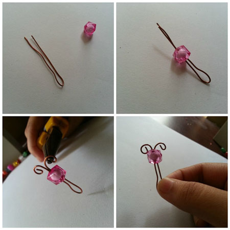 5 enkle vedhæng lavet af tråd og perler af egne hænder