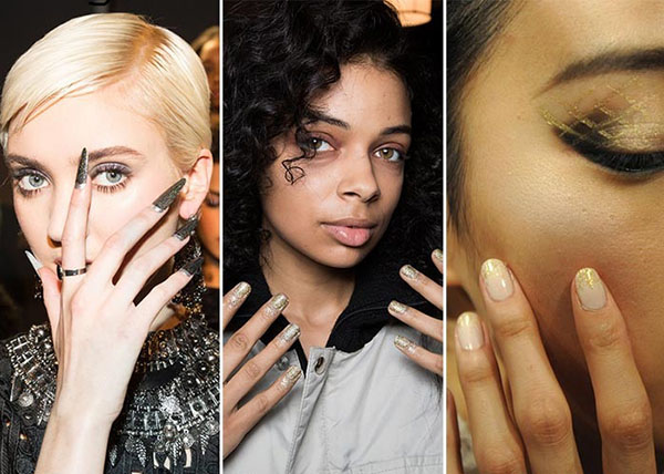 Glitter og Swarovski sten som en tendens til vinter manicure 2016-2017