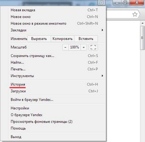 Rens historien af ​​besøg i Yandex-browseren