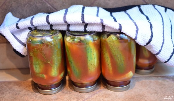 Agurker med ketchup til vinteren - uden sterilisering, i dåser. Høst til vinter skarp og sprød agurk med ketchup chili Agurker med ketchup til vinteren - uden sterilisering, i dåser. Høst til vinter skarp og sprød agurk med ketchup chili