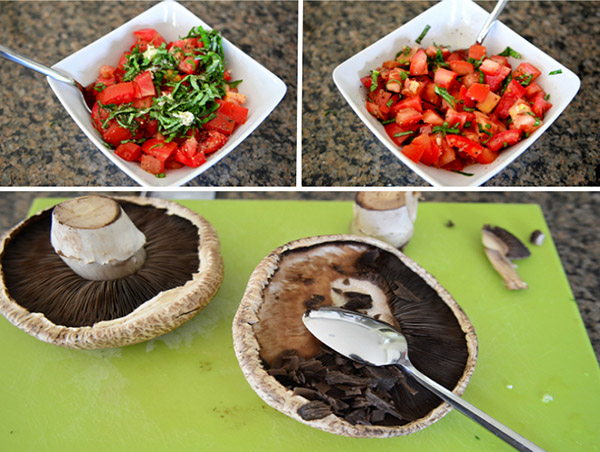 Grillet mushroom med tomat og rejer stuffing, lækker opskrift